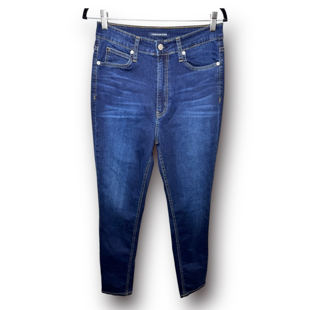 Calvin Klein Size 12 Dark Blue Denim High Rise Stretch Classic Skinny Jeans